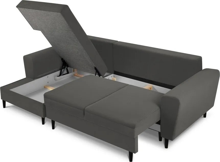 Divano angolare grigio scuro allungabile e con contenitore (con penisola a sinistra/con chaise lounge) con rivestimento in velluto a coste Kyoto – Cosmopolitan Design