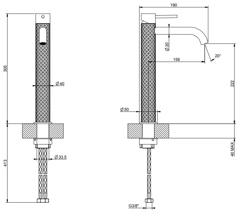 Miscelatore lavabo alto bocca lunga per ciotola senza scarico Steel brushed 239 Intreccio 54106 Gessi