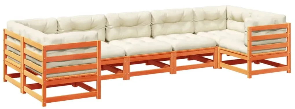 Set divani giardino 7 pz con cuscini marrone cera massello pino