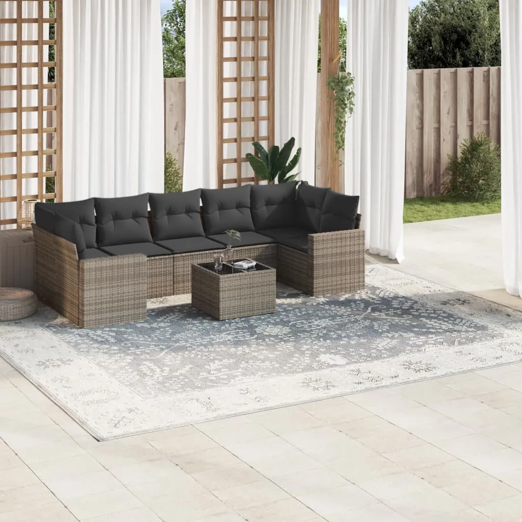 Set divano da giardino 8 pz con cuscini grigio in polyrattan