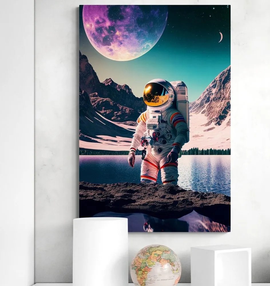 Quadro su tela – Astronauta sulla superficie di un pianeta sconosciuto