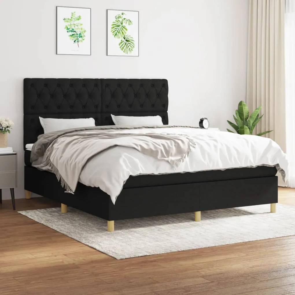Giroletto A Molle Con Materasso Nero 160x200 Cm İn Tessuto /