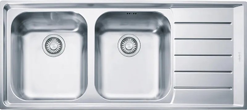 Lavello integrato 2 vasche in inox argento FRANKE Neptune L 51 x L 116 cm, sgocciolatoio a destra