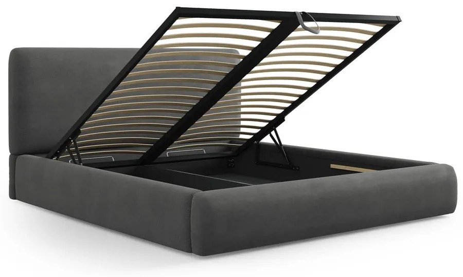 Letto matrimoniale imbottito grigio con contenitore e doghe 160x200 cm Colonel - Cosmopolitan Design