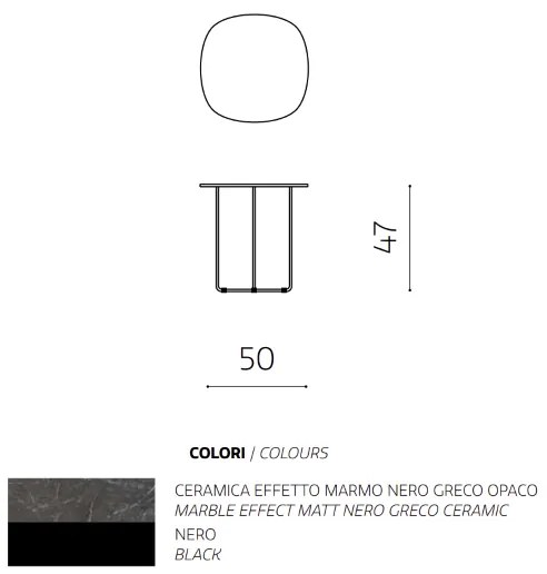 Tavolino in metallo con piano in vetro effetto Marmo Nero GINNI 50