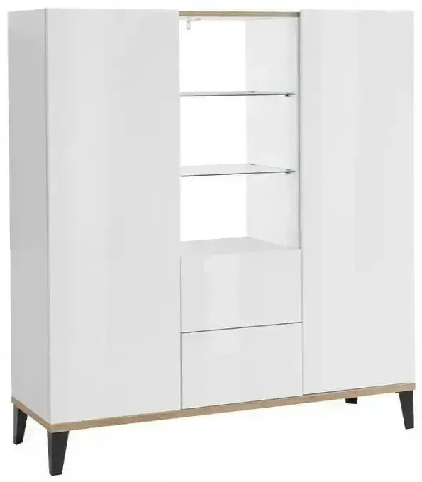 Credenza Madia Sunrise Highboard Bianco Laccato/Acero Pereira - Dimensioni 120 x 40 x 120 cm