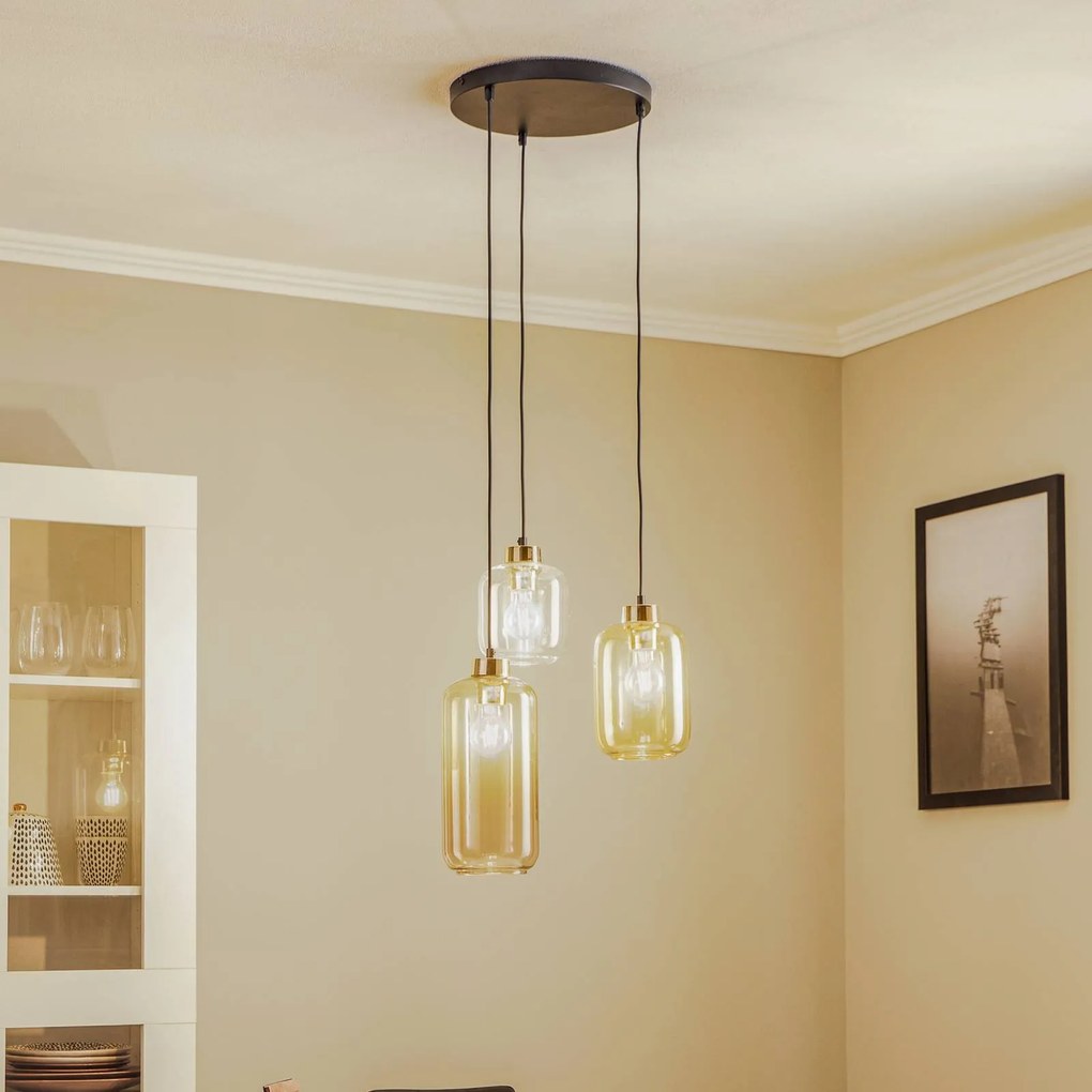 TK Lighting Lampada a sospensione Marco Brown, 3 luci, trasparente/marrone