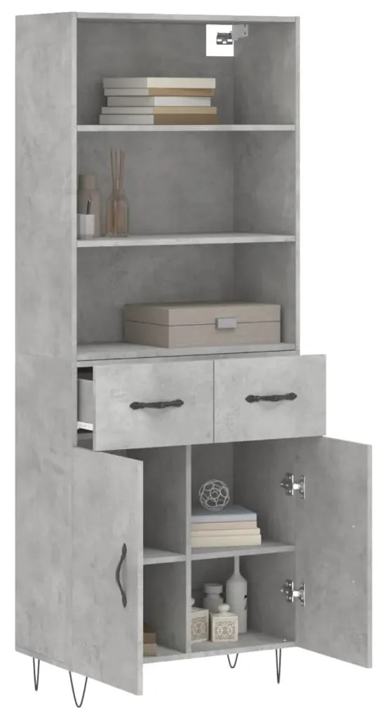 Credenza grigio cemento 69,5x34x180 cm in legno multistrato