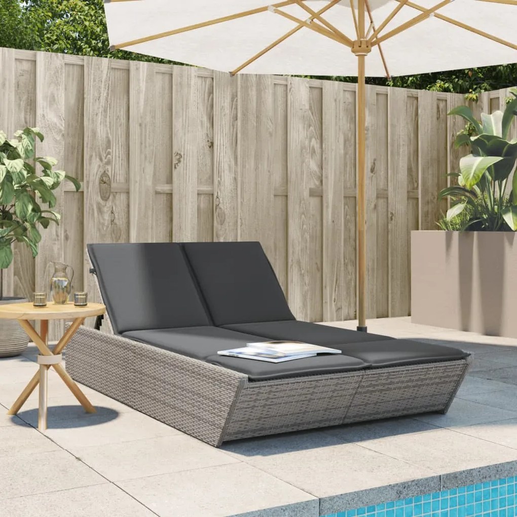 Lettino Prendisole Doppio Con Cuscini Grigio İn Polyrattan /