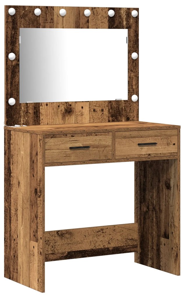 Set di tavolo da trucco 2 pezzi con led in legno vecchio e legno ingegnerizzato