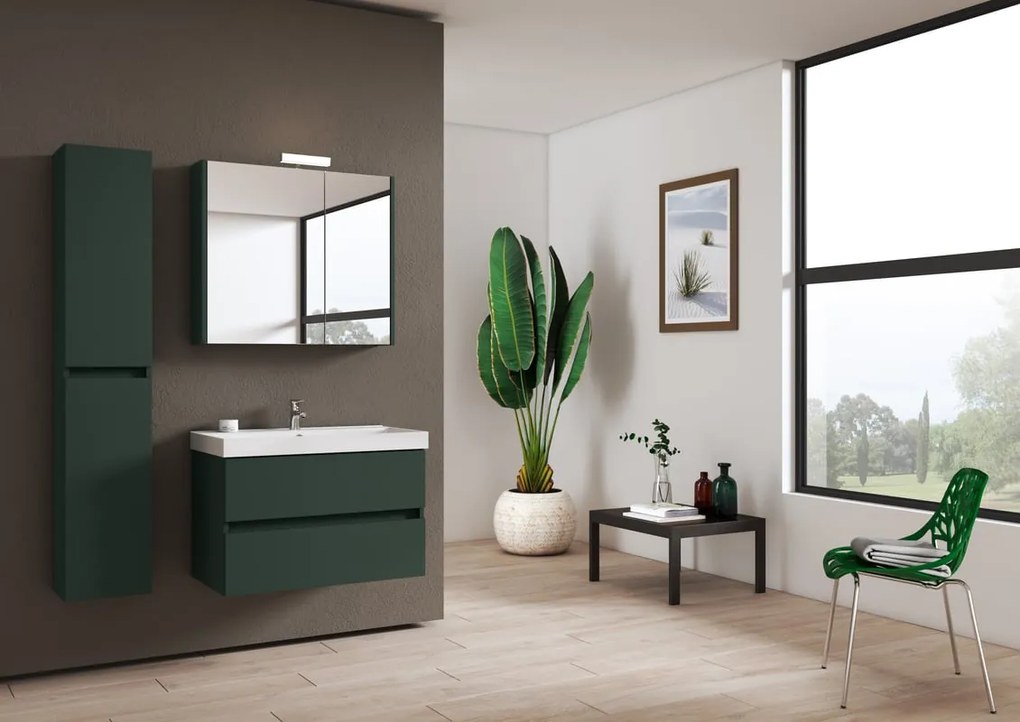 Specchio Contenitore Con Illuminazione Akira laccato opaco verde foresta L 80 x H 70 x P 15.5 cm