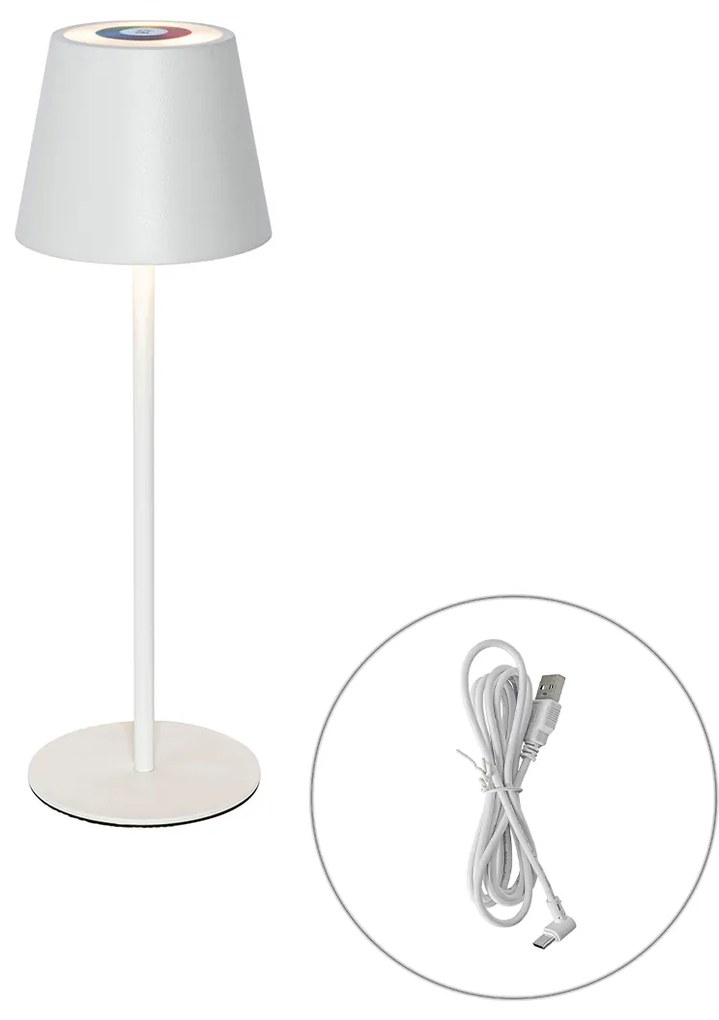 Lampada da tavolo bianca con LED dimmerabile e ricaricabile RGB IP54 - Murdock