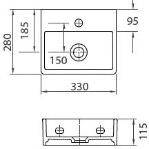 New Line B3 Lavabo lavamani 33x28 rettangolare Sospeso In Porcellana Bianca