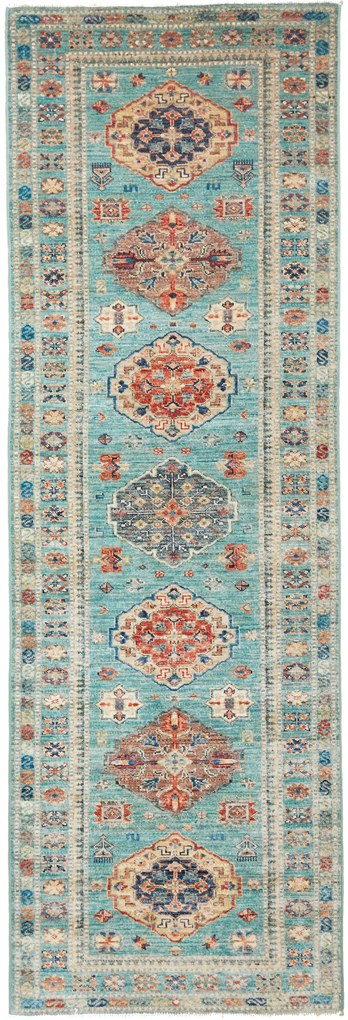 Kazak Tappeto 250 x 80 Turchese (Pakistan) Annodato A Mano