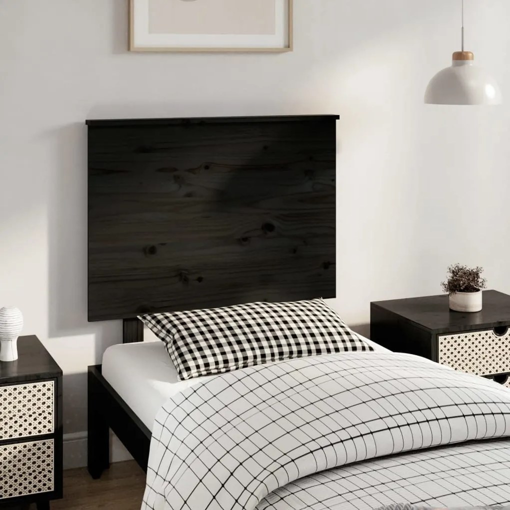 Testiera Per Letto Nera 79x6x82,5 Cm İn Legno Massello Di Pino /