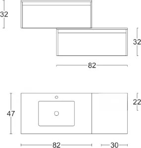 Mobile bagno sospeso con lavabo e doppia base 82 con cassetto LUNA2 Bianco/olmo caffč