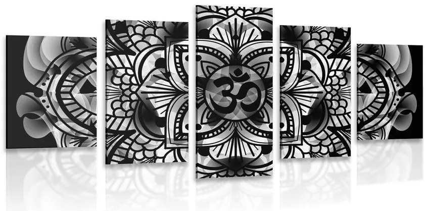 Quadri 5 pezzi – Mandala della salute in bianco e nero