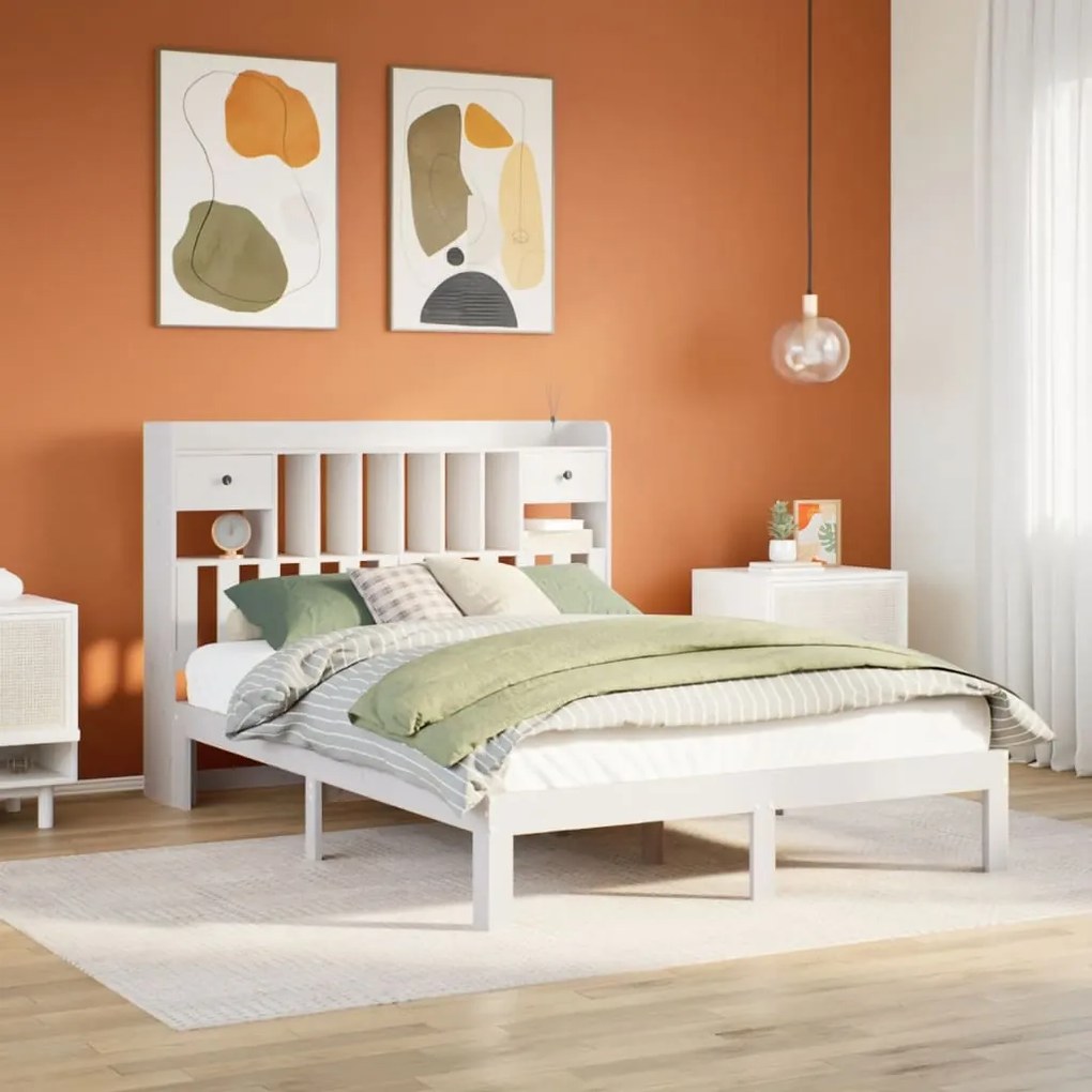 Letto libreria senza materasso bianco 160x200 cm legno di pino