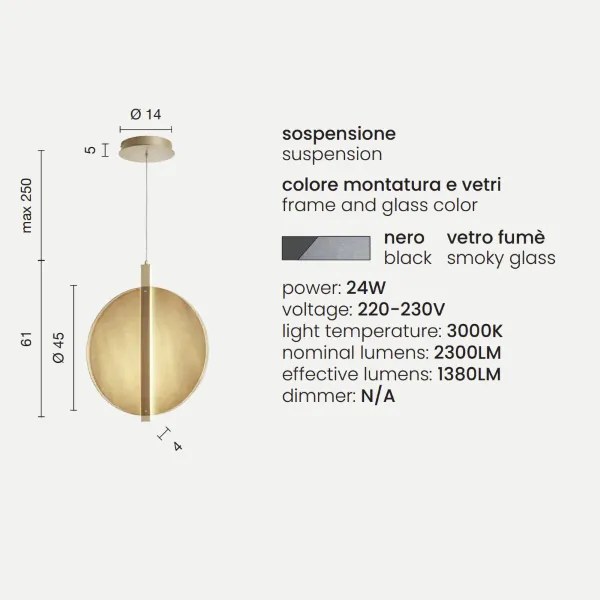 Lampada a sospensione LED JUIS in vetro texturizzato FUMÉ Grande