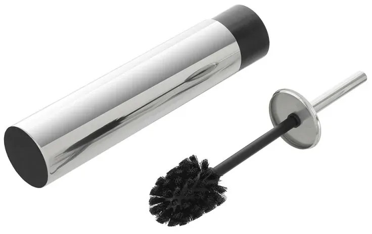 Portascopino tondo slim in acciaio inox setole nere e secchio estraibile