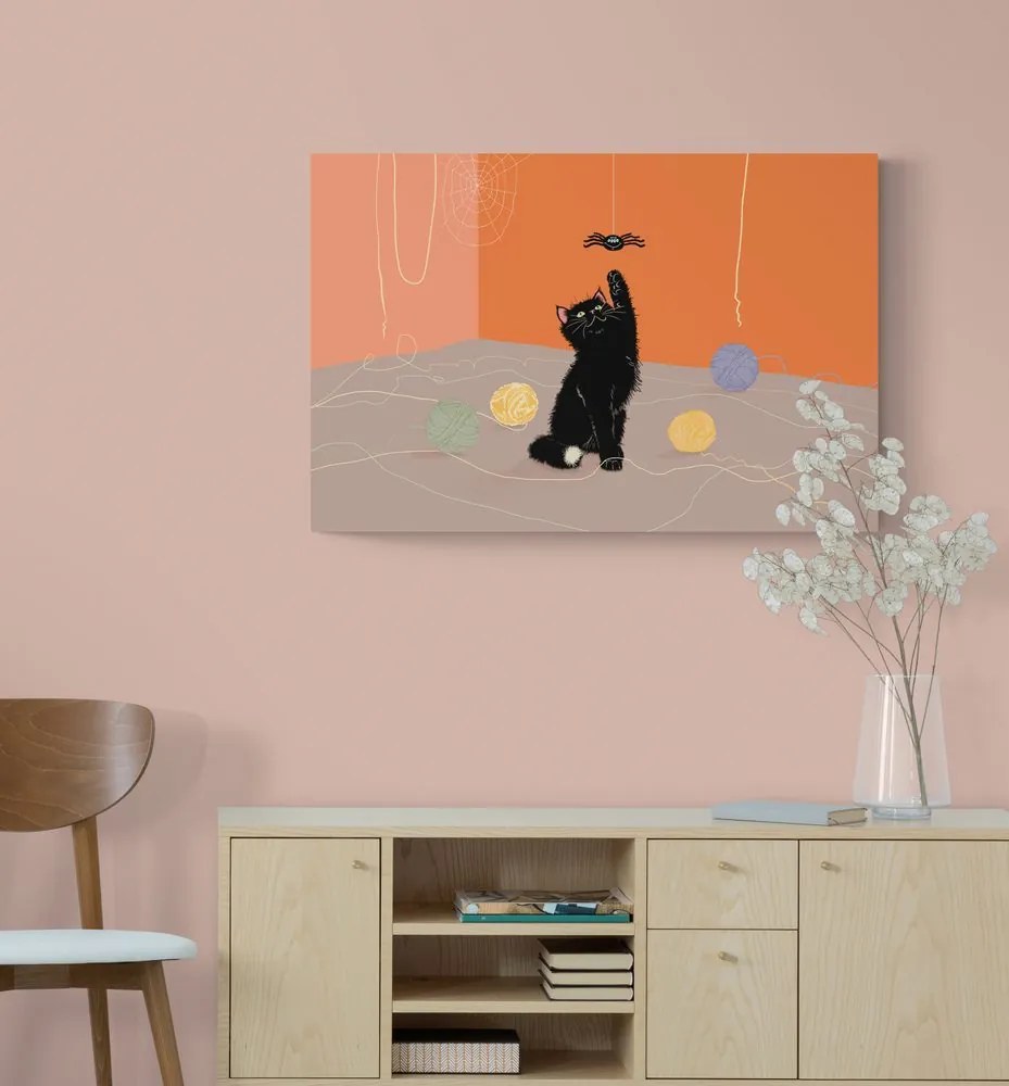 Quadro su tela – Gatto giocoso con gomitoli