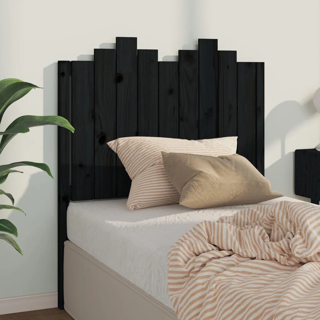 Testiera Per Letto Nera 96x4x110 Cm İn Legno Massello Di Pino /