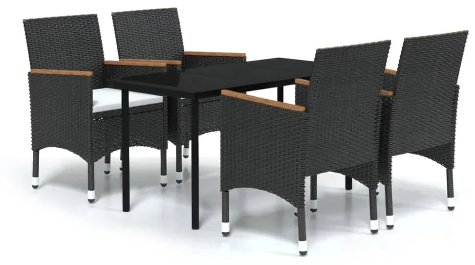 Set da pranzo da giardino 5 pz con cuscini nero