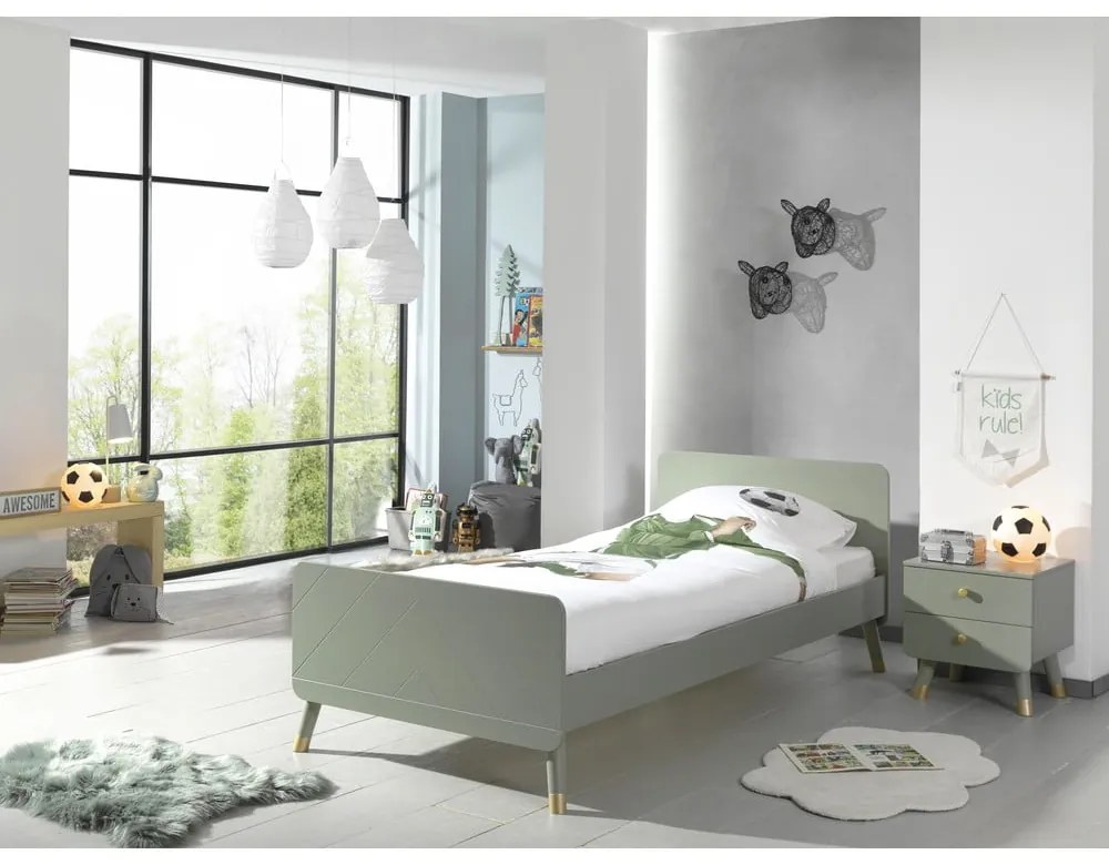 Letto per bambini verde oliva in legno di pino , 90 x 200 cm Billy - Vipack