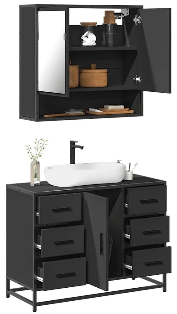 Set Mobili Da Bagno 2 Pz Nero İn Legno Multistrato /