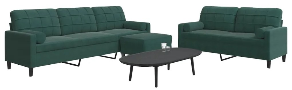 Set Di Divani 3 Pz Con Cuscini E Rinforzi Verde Scuro Velluto /