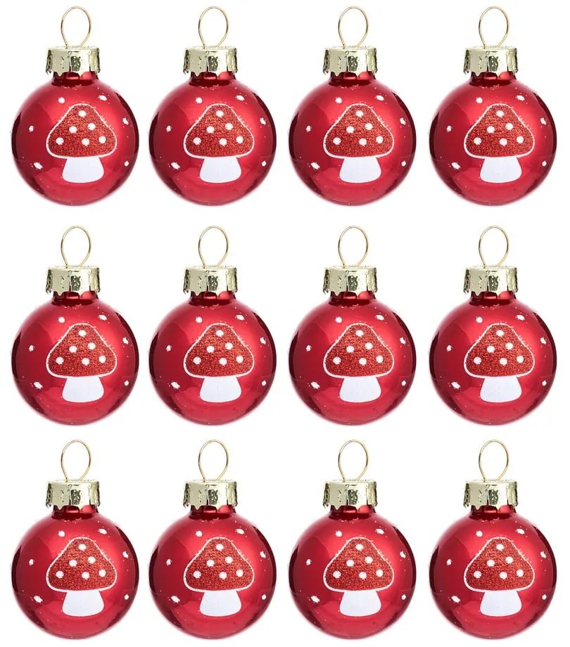 Set di palline di Natale in vetro fatte a mano 12 pz ø 3 cm Mushroom Mini – Sass & Belle