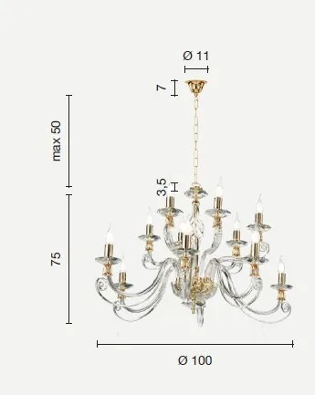 Lampadario in vetro soffiato 1306 12 luci lp.1306-12-bco