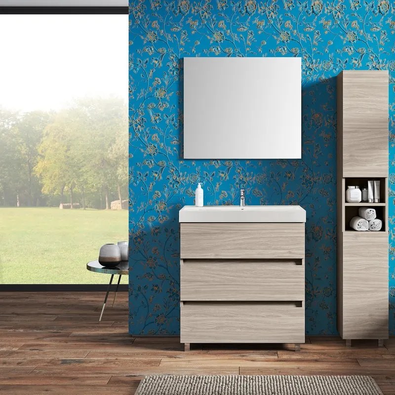 Mobile sottolavabo e lavabo Kora olmo rousseau L 80 x H 89 x P 46 cm 1 vasca 3 cassetti