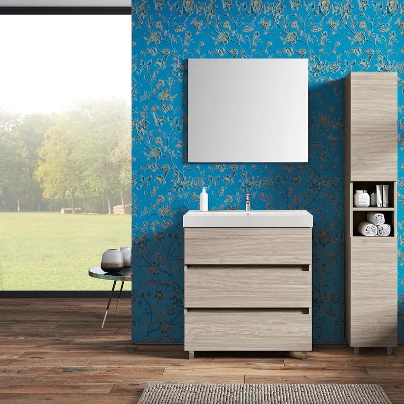 Mobile sottolavabo e lavabo Kora per vasca centrale olmo rousseau L 80 x H 89 x P 46 cm 3 cassetti