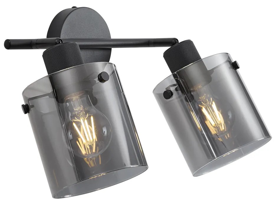 Faretto da soffitto di design nero con vetro fumé 2 luci - Domo