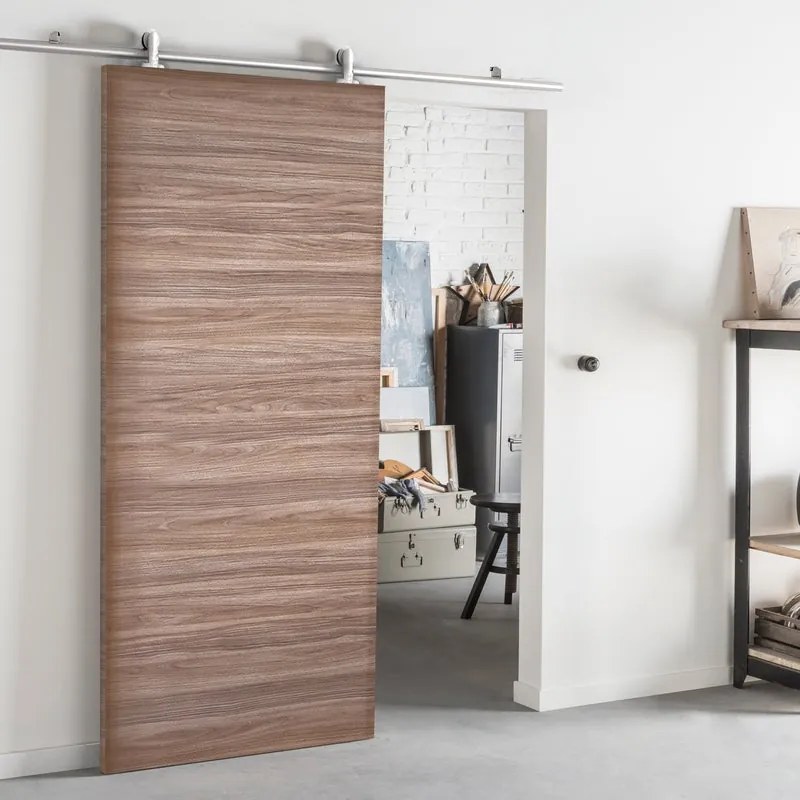 Porta scorrevole reversibile Foret in mdf marrone, L 92.5 x H 211.5 cm, con binario Ermes
