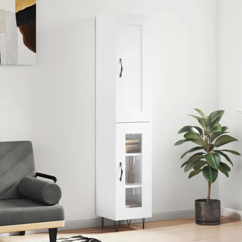 Credenza 34,5x34x180 Cm İn Legno Multistrato Bianco Lucido /