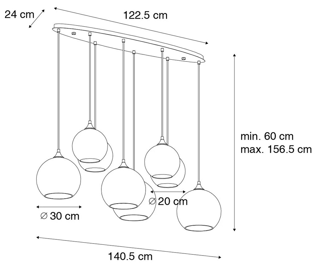 Lampadario Art Déco bronzo scuro con vetro ambrato ovale 8 luci - Sandra