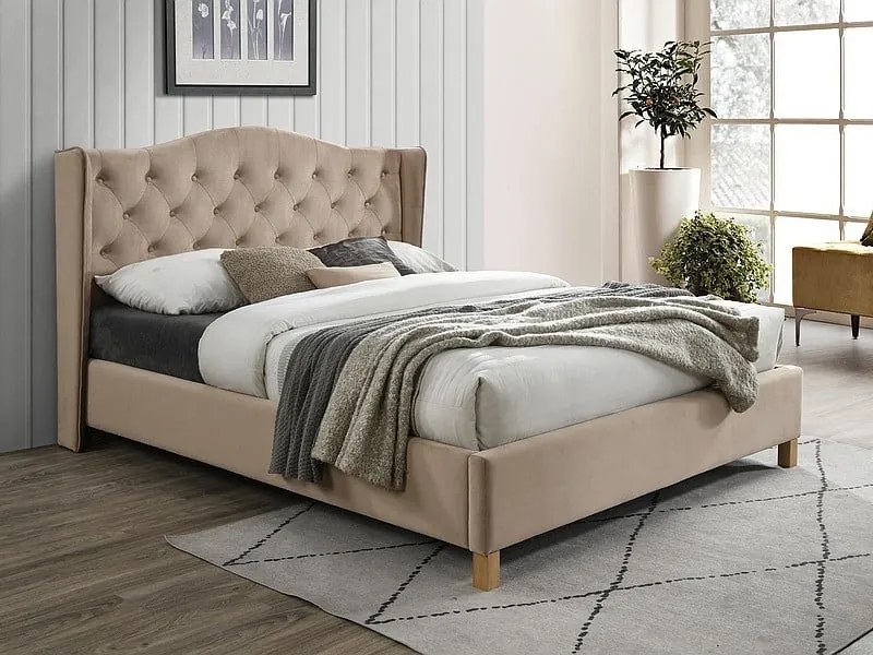 Letto Aspen imbottito in velluto beige - Blu28 - 160 x 200 cm