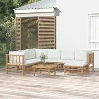 Set Salotto da Giardino 8pz con Cuscini Bianco Crema in Bamb