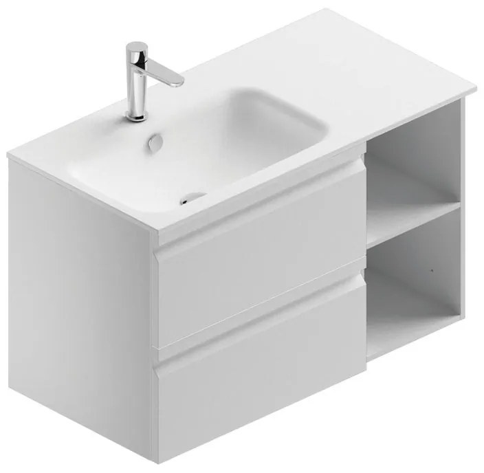 Mobile sottolavabo e lavabo Pull bianco opaco in mdf L 90 x H 56 x P 46 cm 1 vasca 2 cassetti