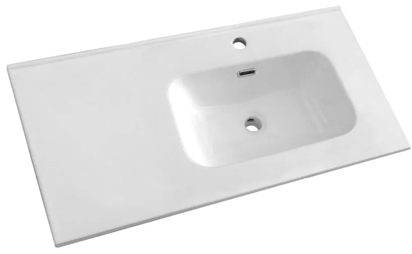 Lavabo a incasso rettangolare vasca a destra L 91 x H 18 x P 46 cm in ceramica bianco lucido
