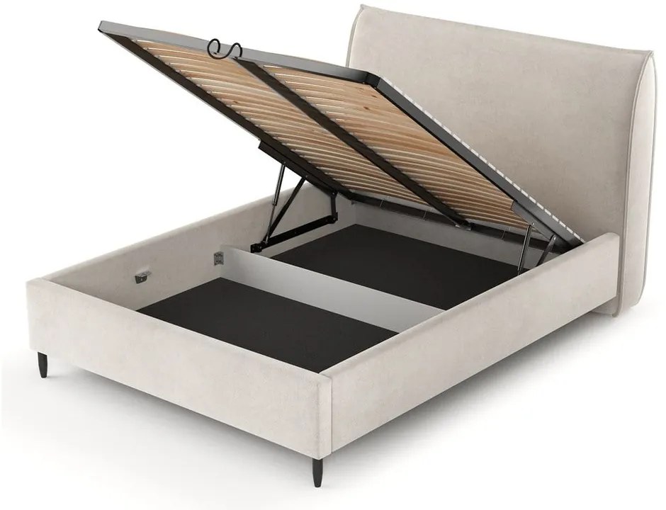 Letto matrimoniale imbottito crema con spazio contenitivo e rete 160x200 cm Shell - Maison de Rêve