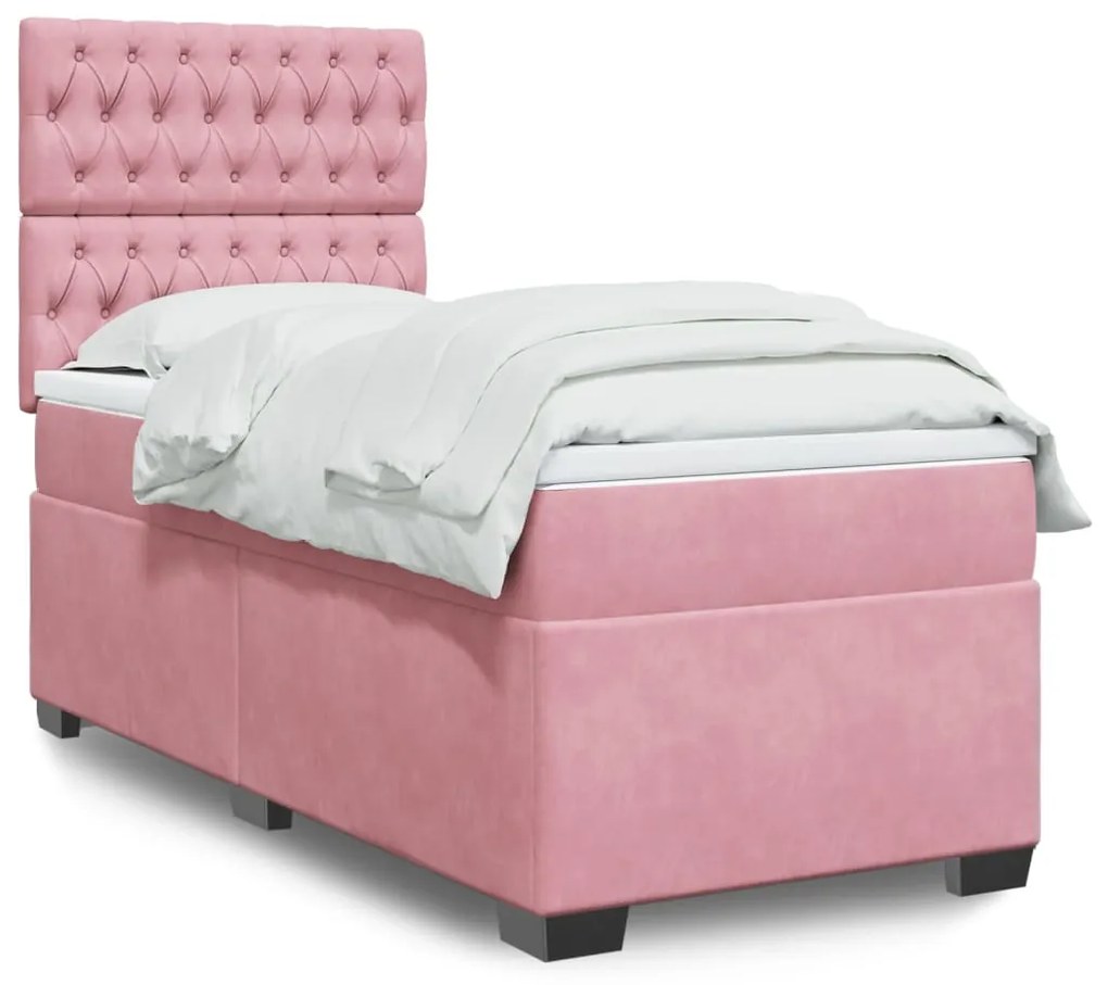 Giroletto A Molle Con Materasso Rosa 90x190 Cm İn Velluto /