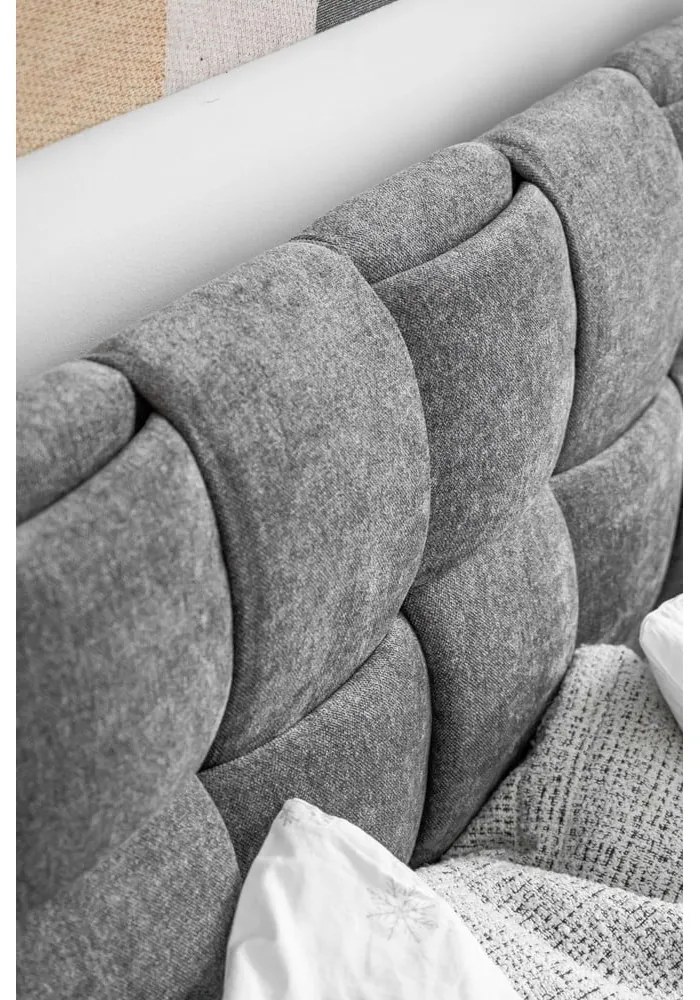 Letto matrimoniale imbottito grigio con rete inclusa 160x200 cm Eve – Miuform