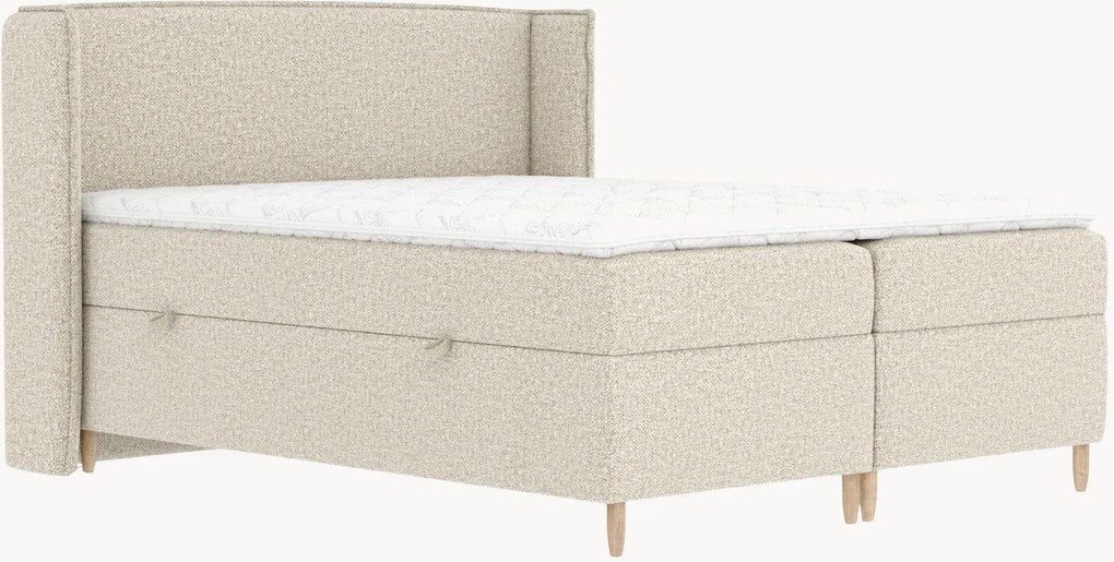 Letto boxspring in bouclé fatto a mano con contenitore Segni