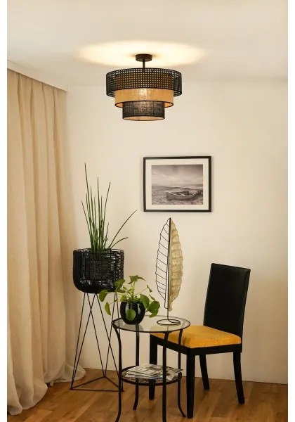 Brilagi - Lampadario DAKOTA LUNETA 1xE27/15W/230V Ø45 cm nero/rattan
