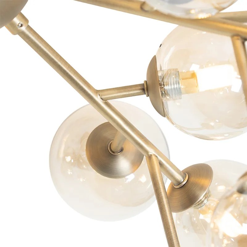 Plafoniera Art Déco bronzo con vetro ambrato 20 luci - Bianca