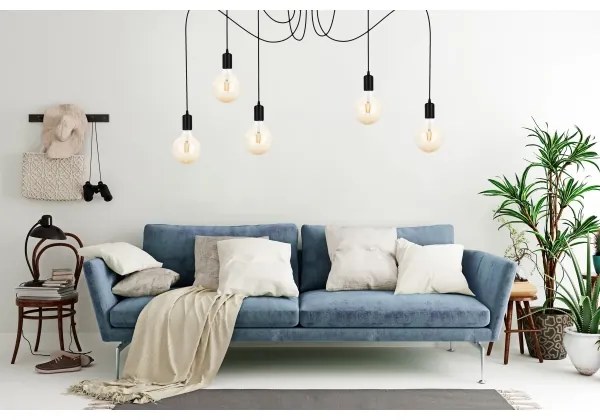 Lampadario a sospensione con filo MIROS 5xE27/60W/230V ragno nero