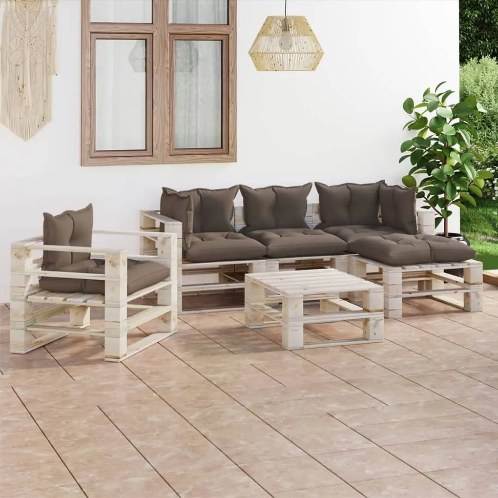Set divani da giardino pallet 6 pz con cuscini in legno di pino